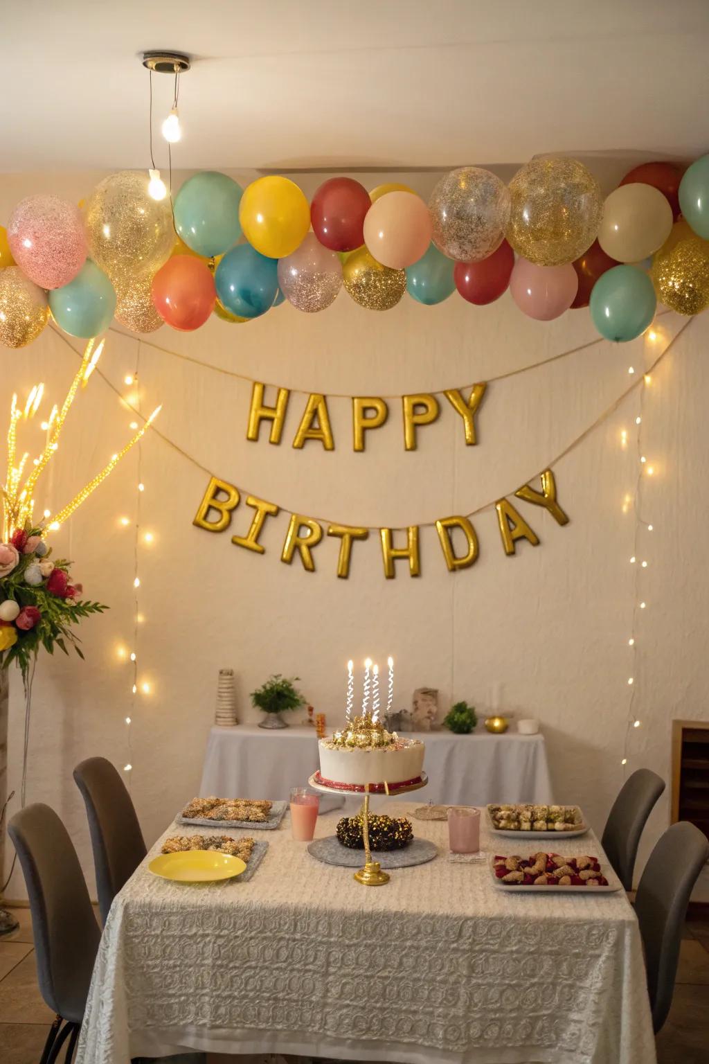 A gleaming birthday banner adding a personal element.