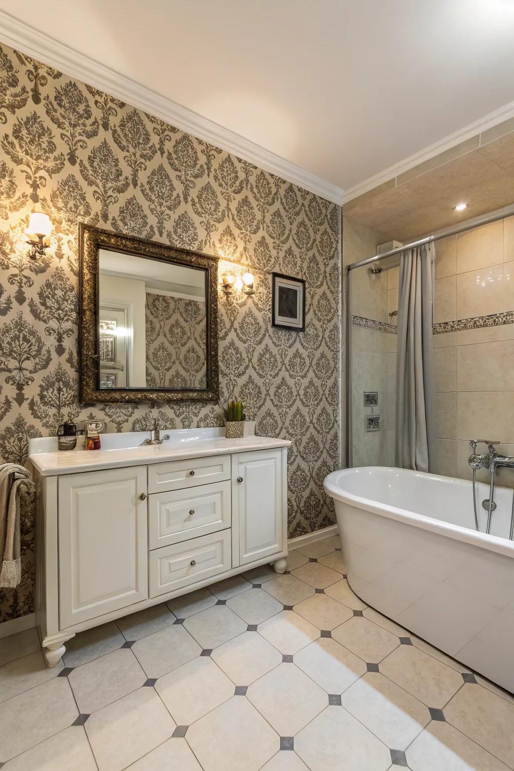 Sophisticated configurations insert ornamental skill to the gothic bathroom.