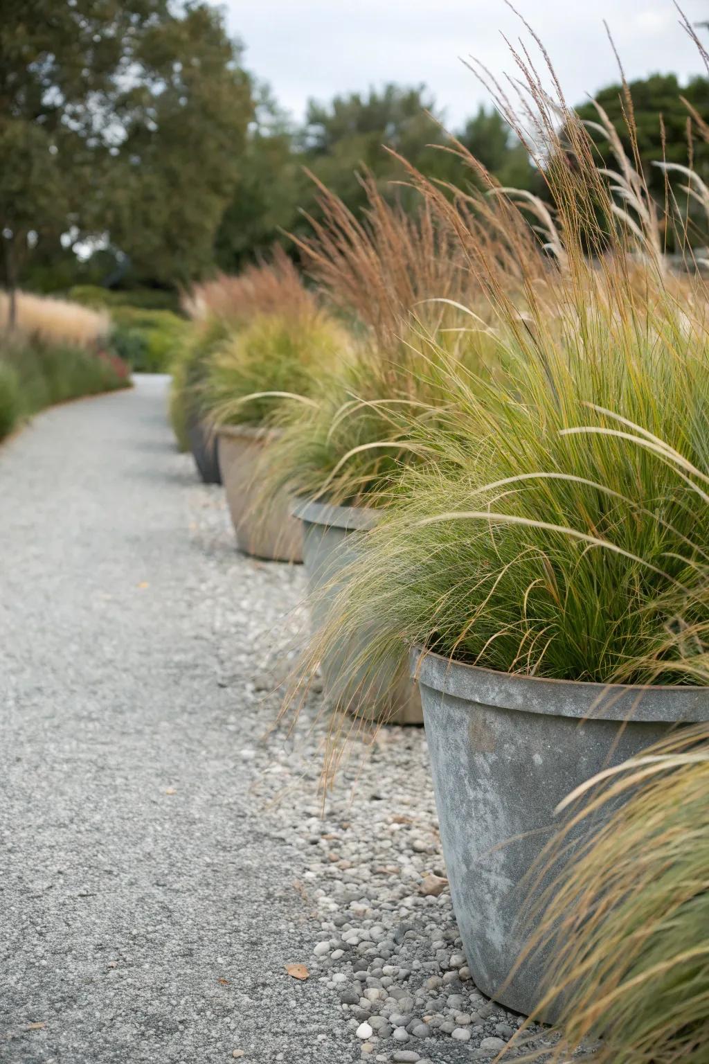 Ornamental grasses contribute texture and movement, improving the overall ambiance of the garden.