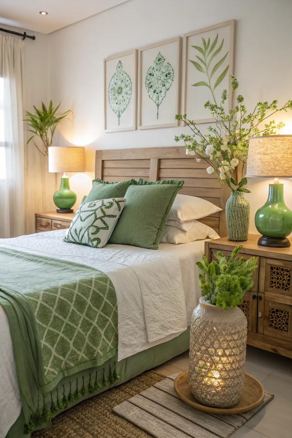 Green accents contribute color without a long-term commitment.
