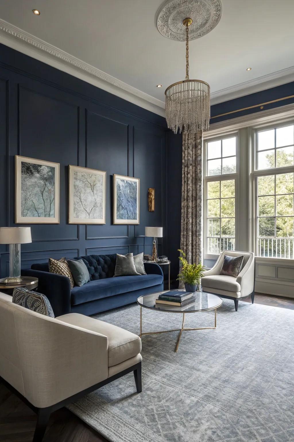 Deep sea walls generate a striking contrast against grey carpets.