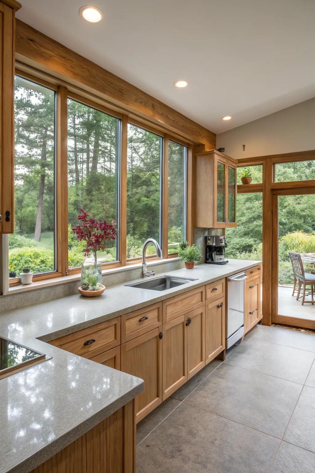 A radiant kitchen featuring pale grey countertops.