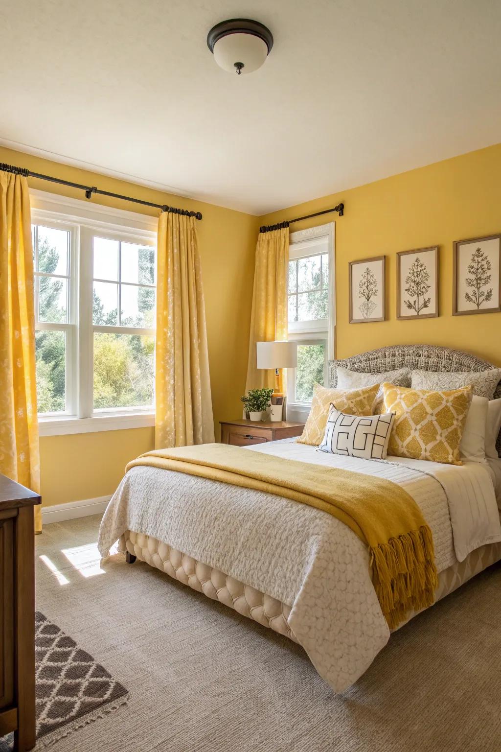 A guest room with radiant yellow touches to brighten any stay.