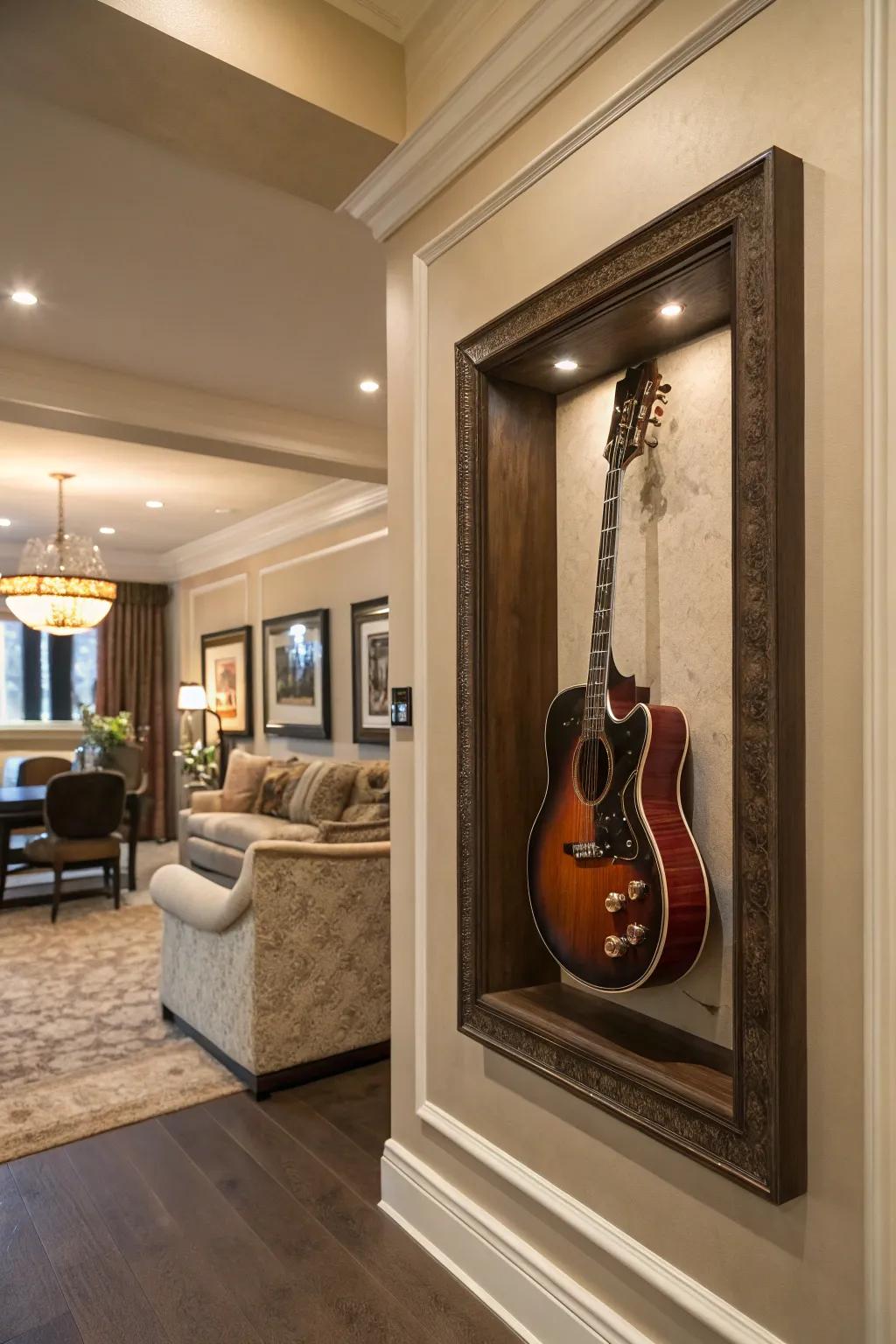 A guitar elegantly encased.