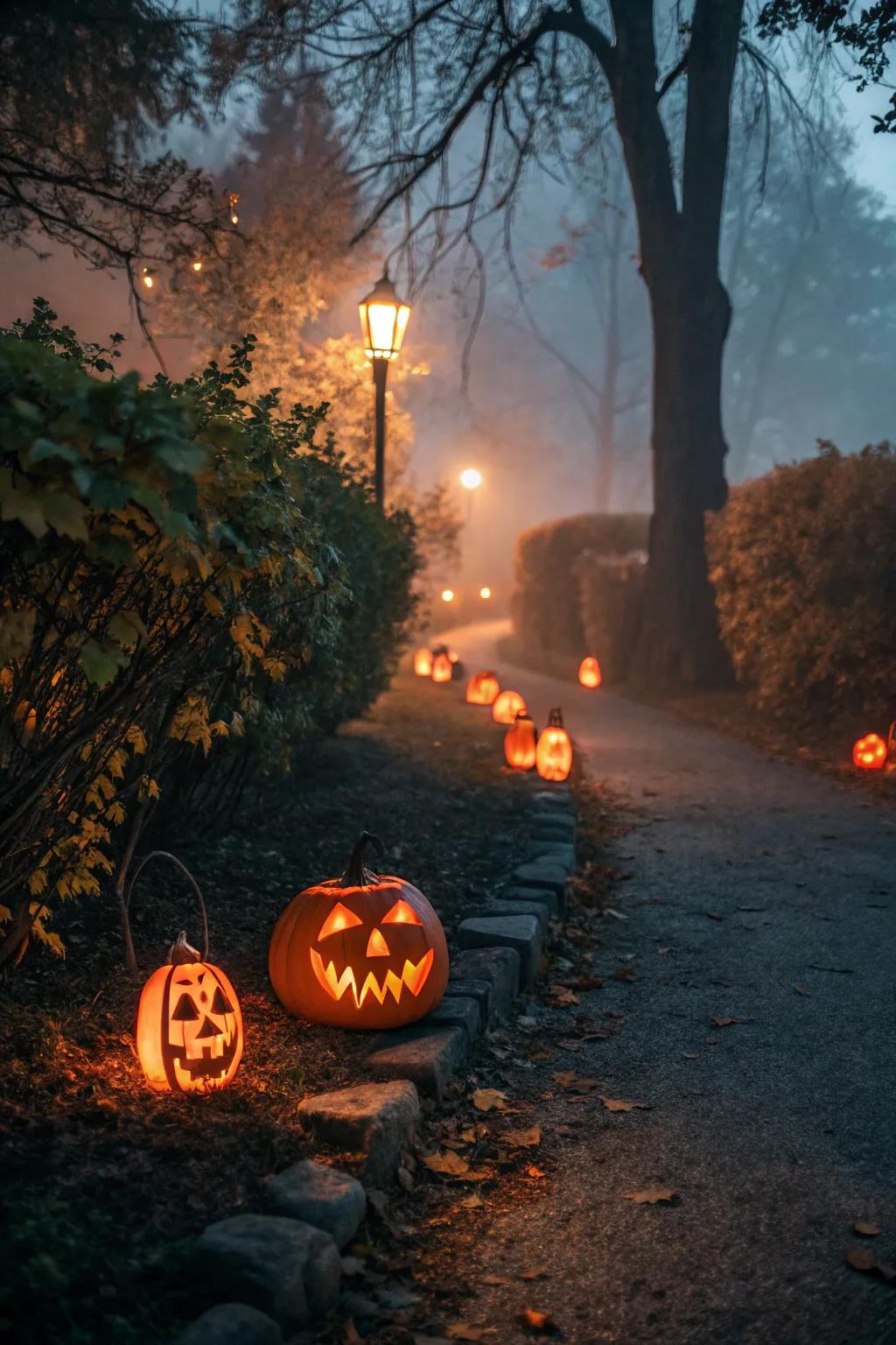 Cucurbit lanterns illuminating the path with their macabre radiance.
