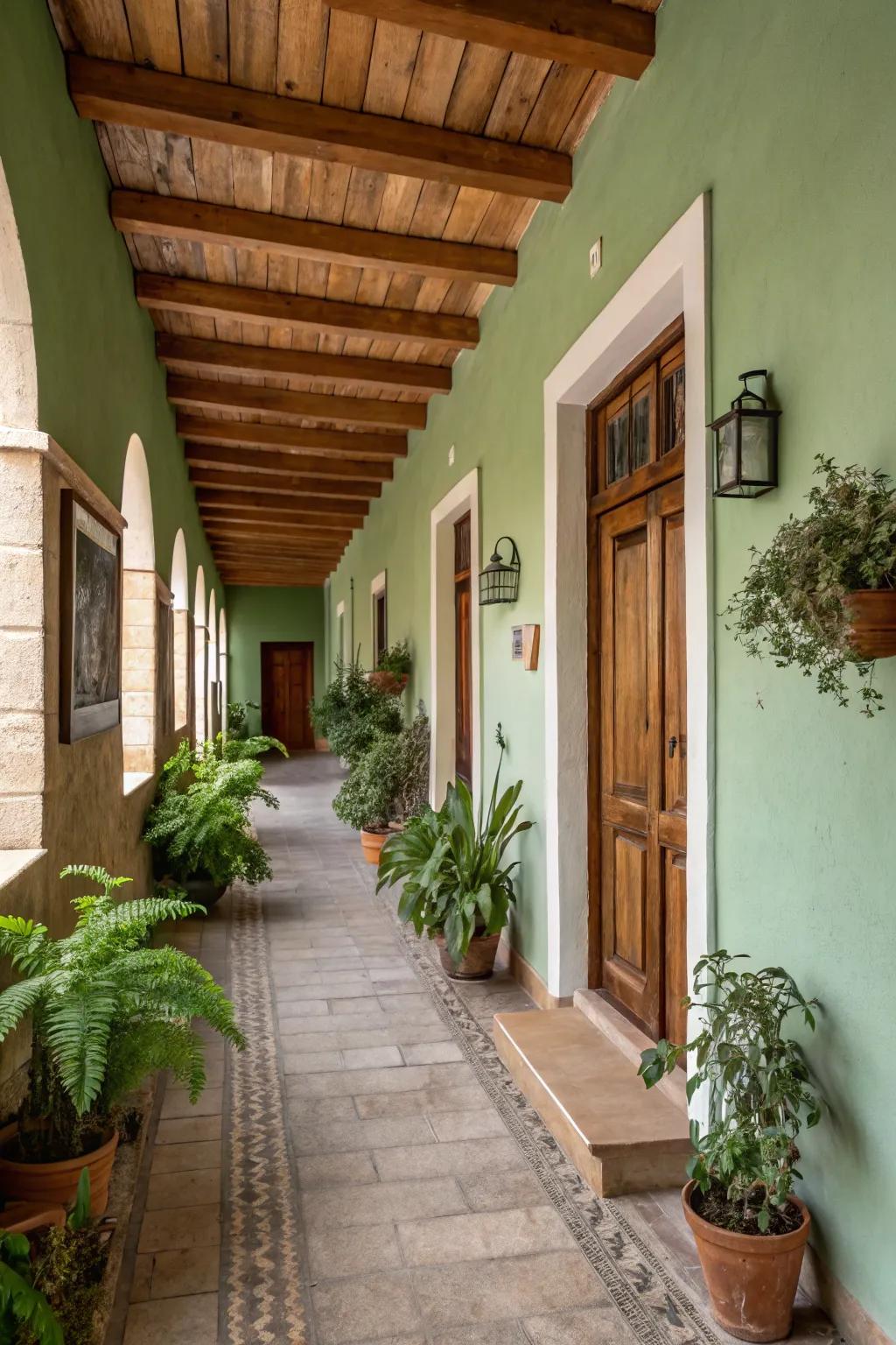 Verdant tones fashion a tranquil and ecologically mindful ambiance.