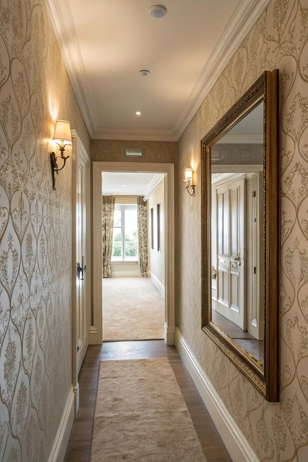 A serene hallway featuring soothing understated surface covering.