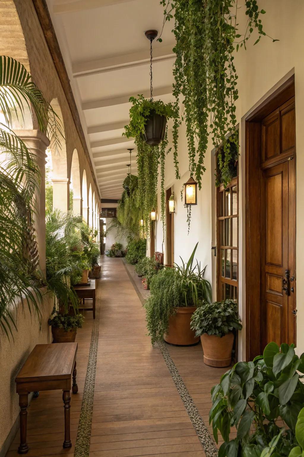 Organic constituents infuse geniality and vibrancy into your hallway.