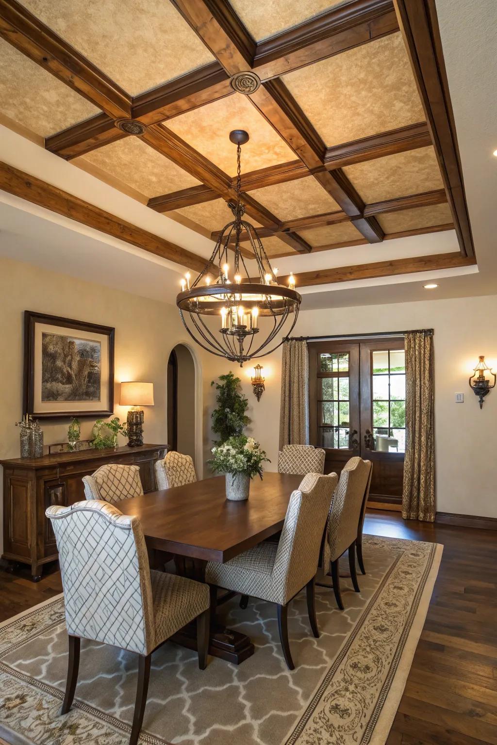 Overhead details enhancing the elegance of the space.