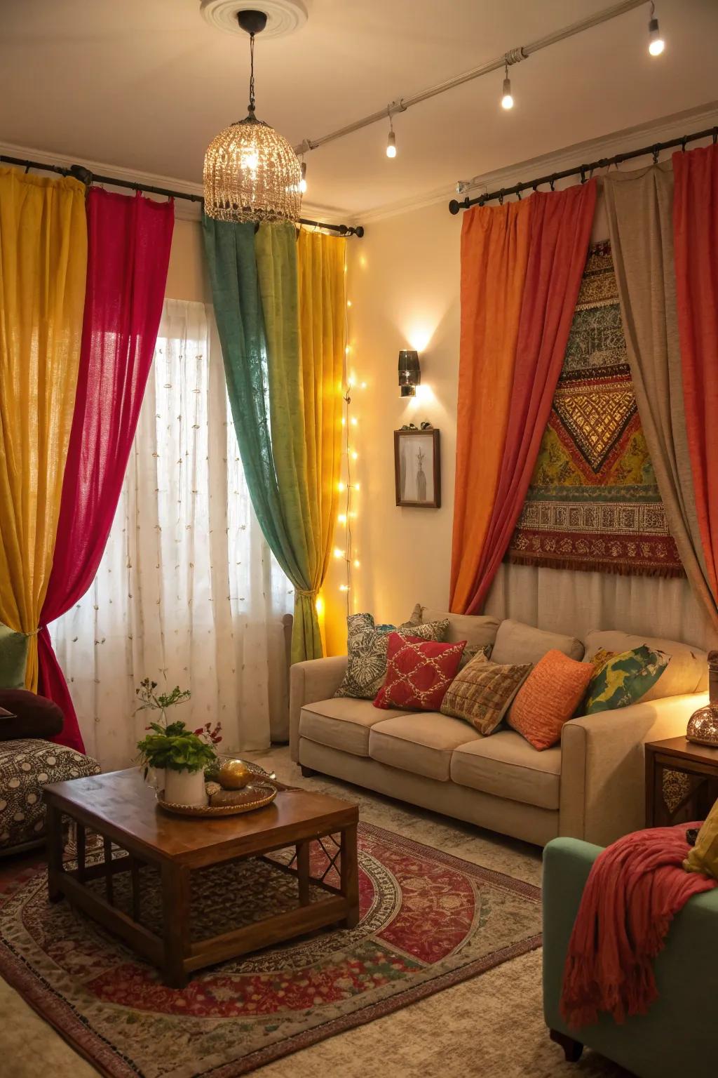 Append warmth and texture through vibrant window dressings and textiles.