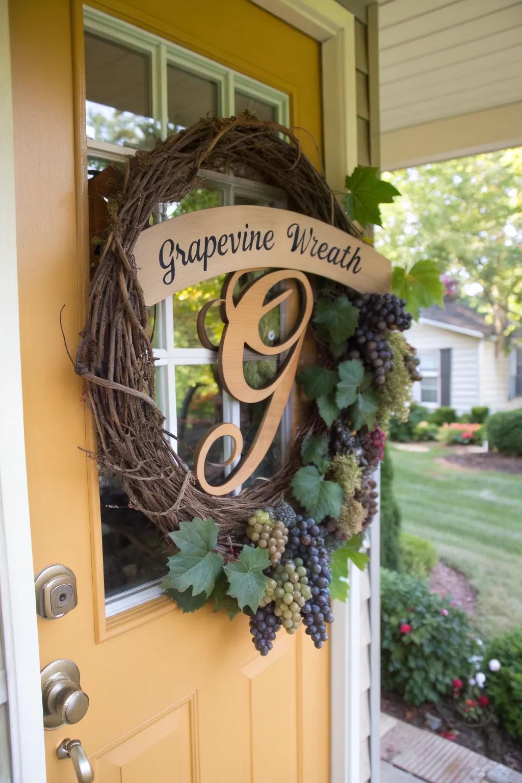 A personalized wreath offering a welcoming, personal greeting.