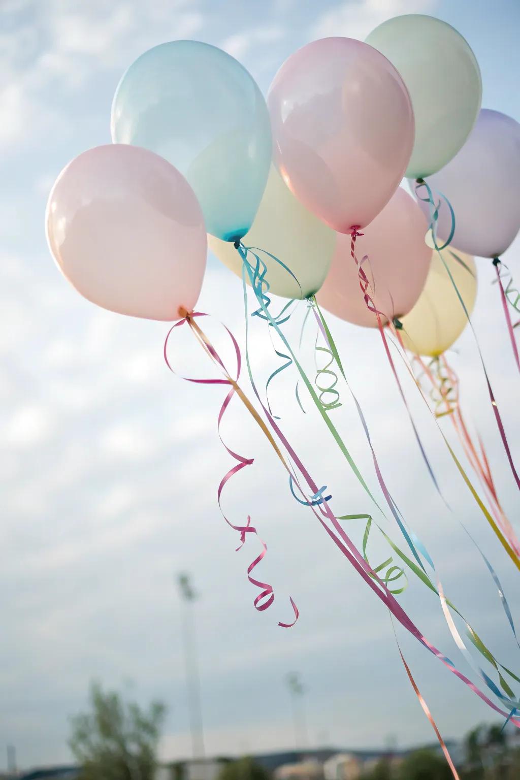 Impart panache to balloons with multicolored ribbon ends.