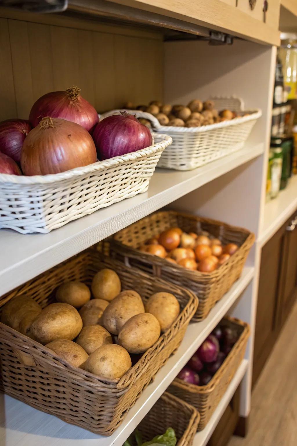 Under-shelf baskets ingeniously utilize vertical space for storage applications.