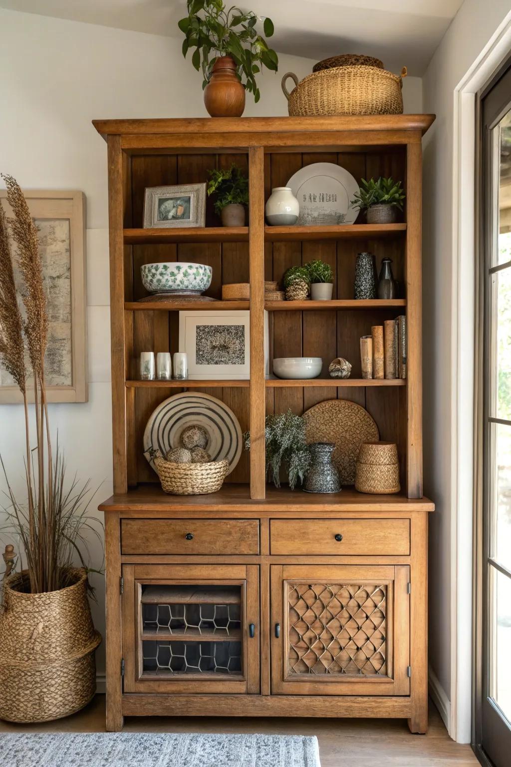 Open shelving provides a dynamic method for displaying decor.