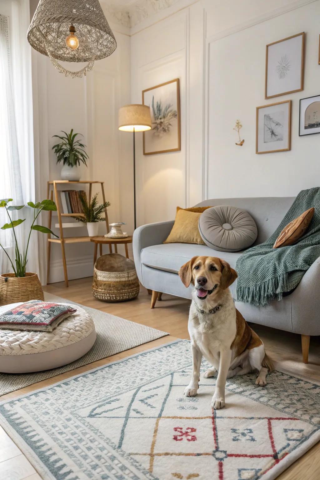 Materials for a refined and simple-care dog space.