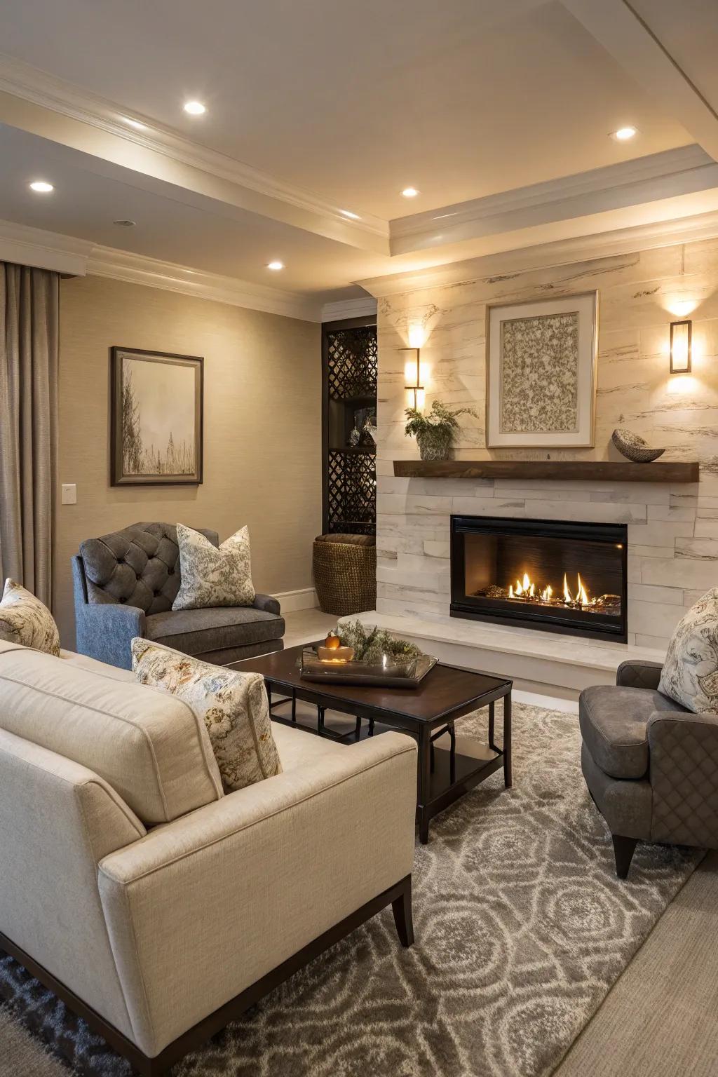 A contemporary living space showcasing a gas fireplace, melding convenience with visual appeal.