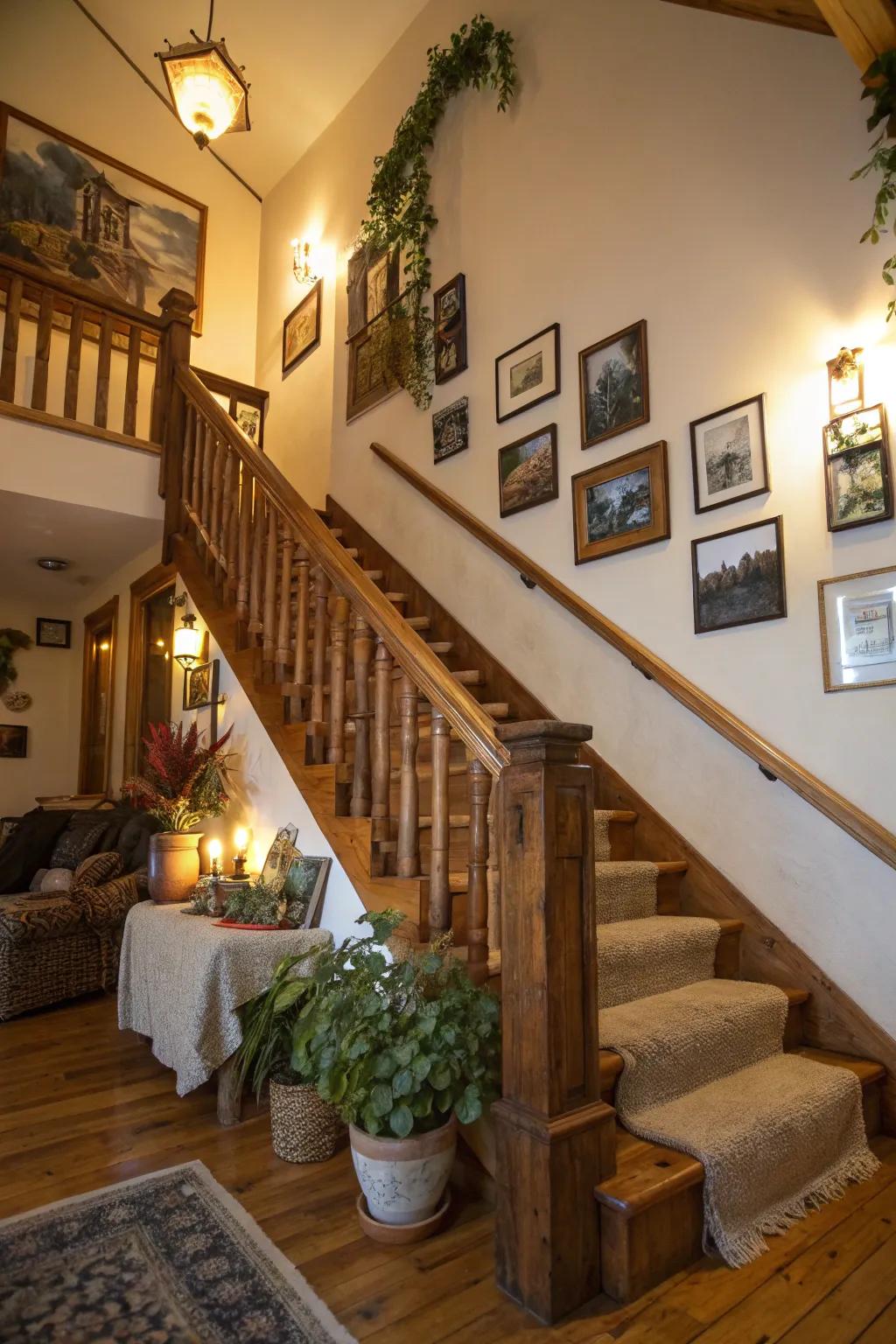 Rustic wooden railings offer a warm, inviting charm.