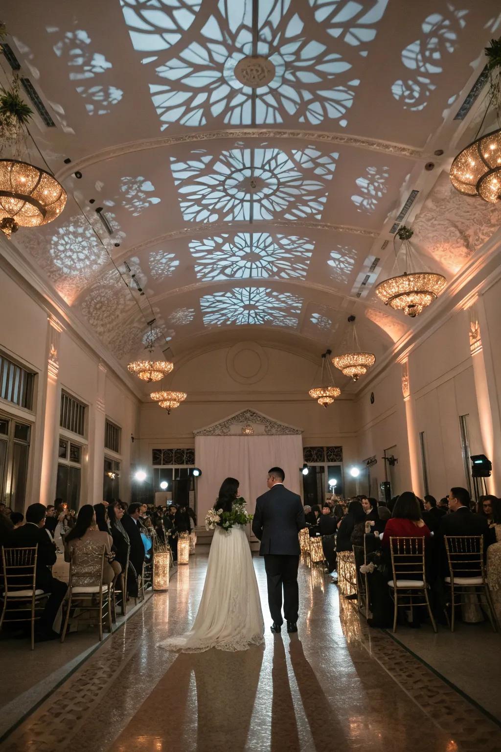Overhead installations enriching the wedding decor with drama and sophistication.
