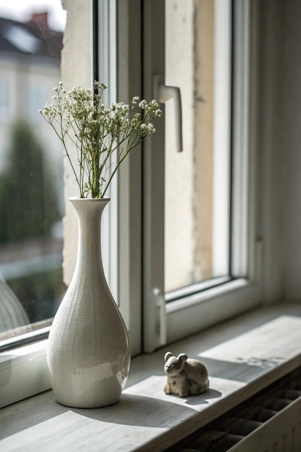 Embrace simplicity with a minimalist methodology to window sill décor.