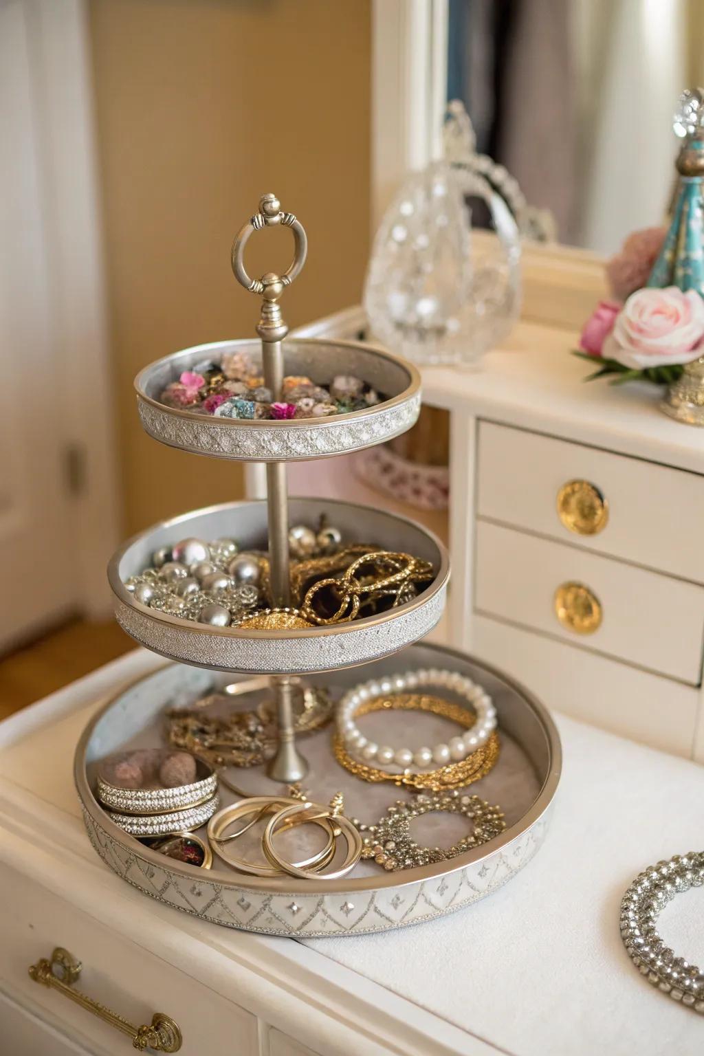 A tiered salver for layered jewelry display