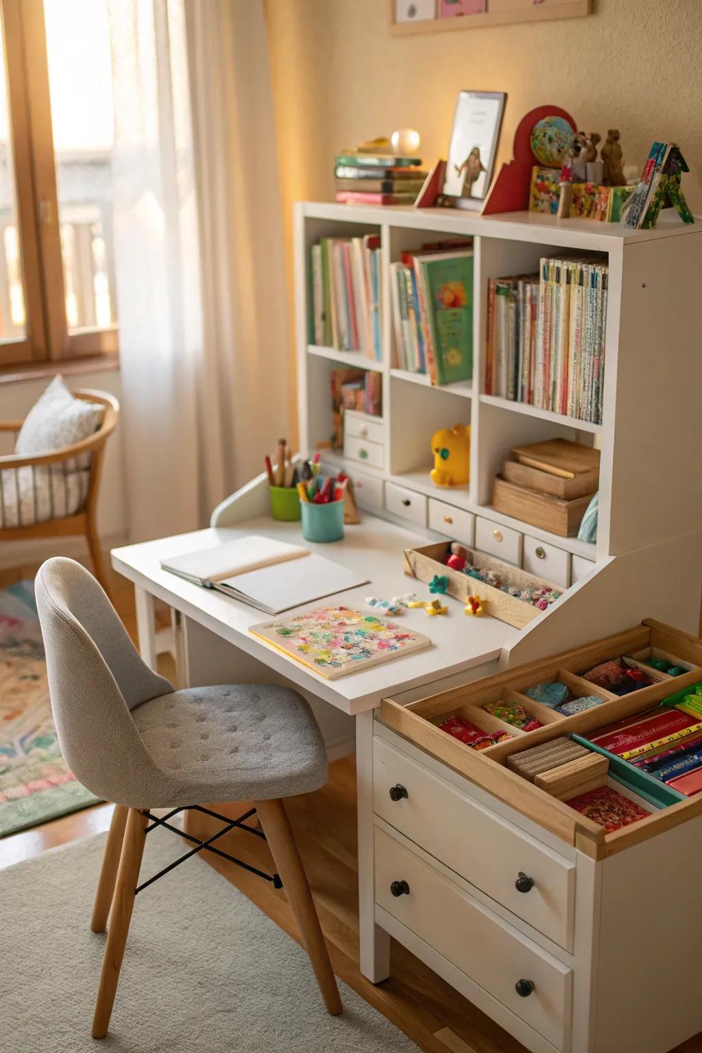 Adaptable desks perfectly balance learning and play.