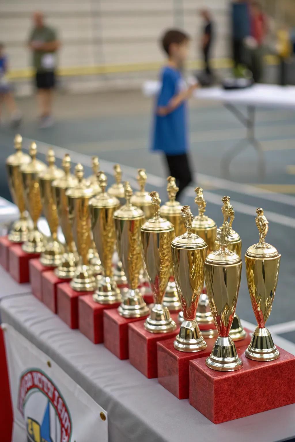 Miniature statuettes prepared to honor the miniature victors.
