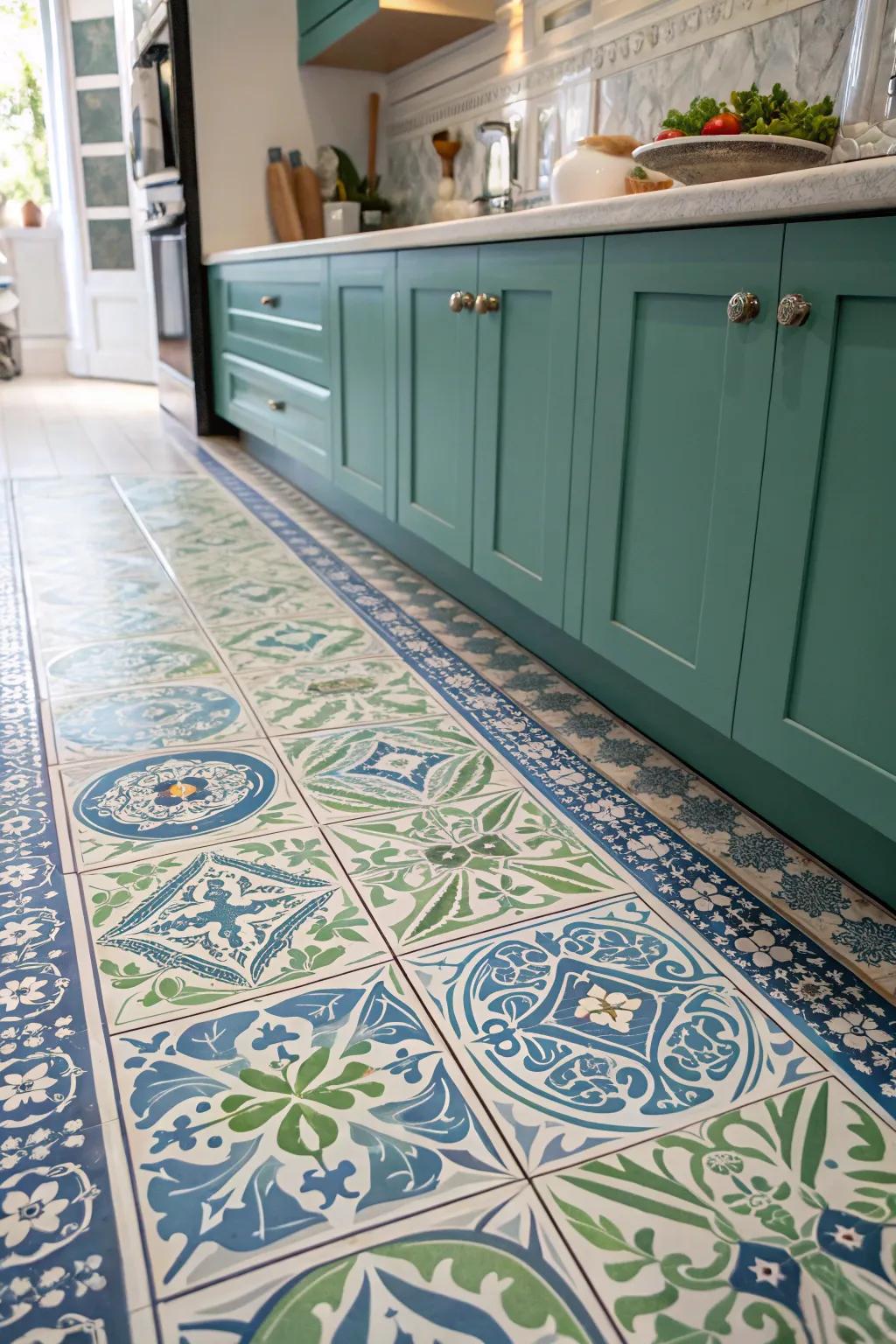 Convey your panache utilizing patterned cooking area tiles.