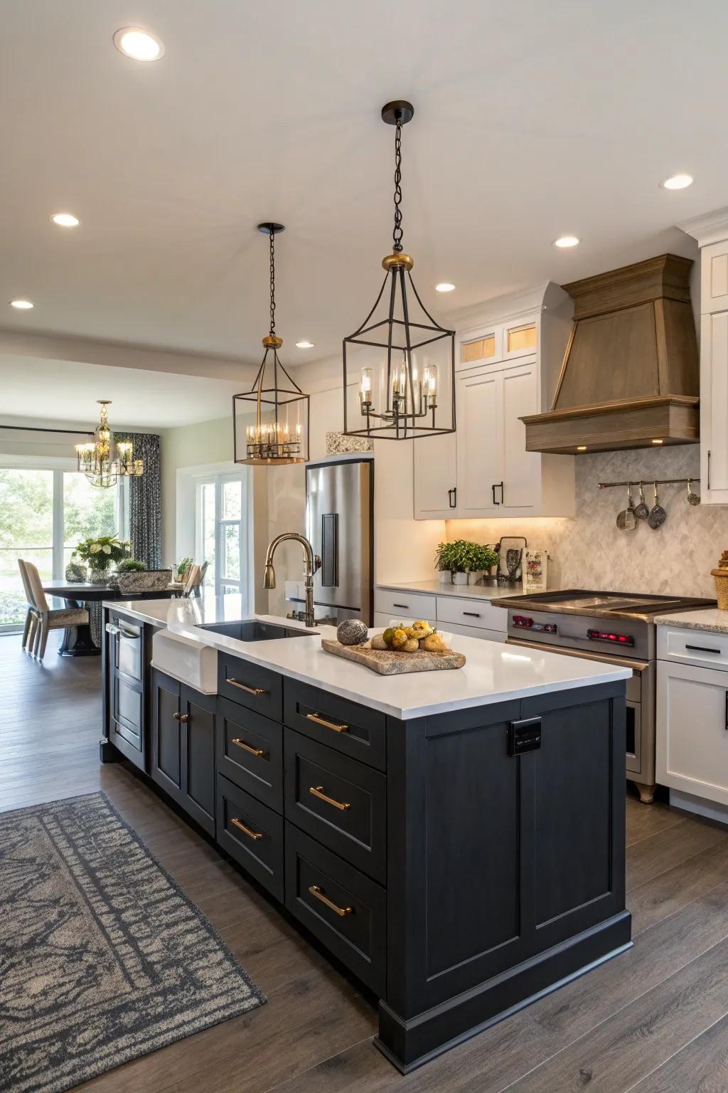 Daring fixtures acting as the centerpiece of the culinary space.