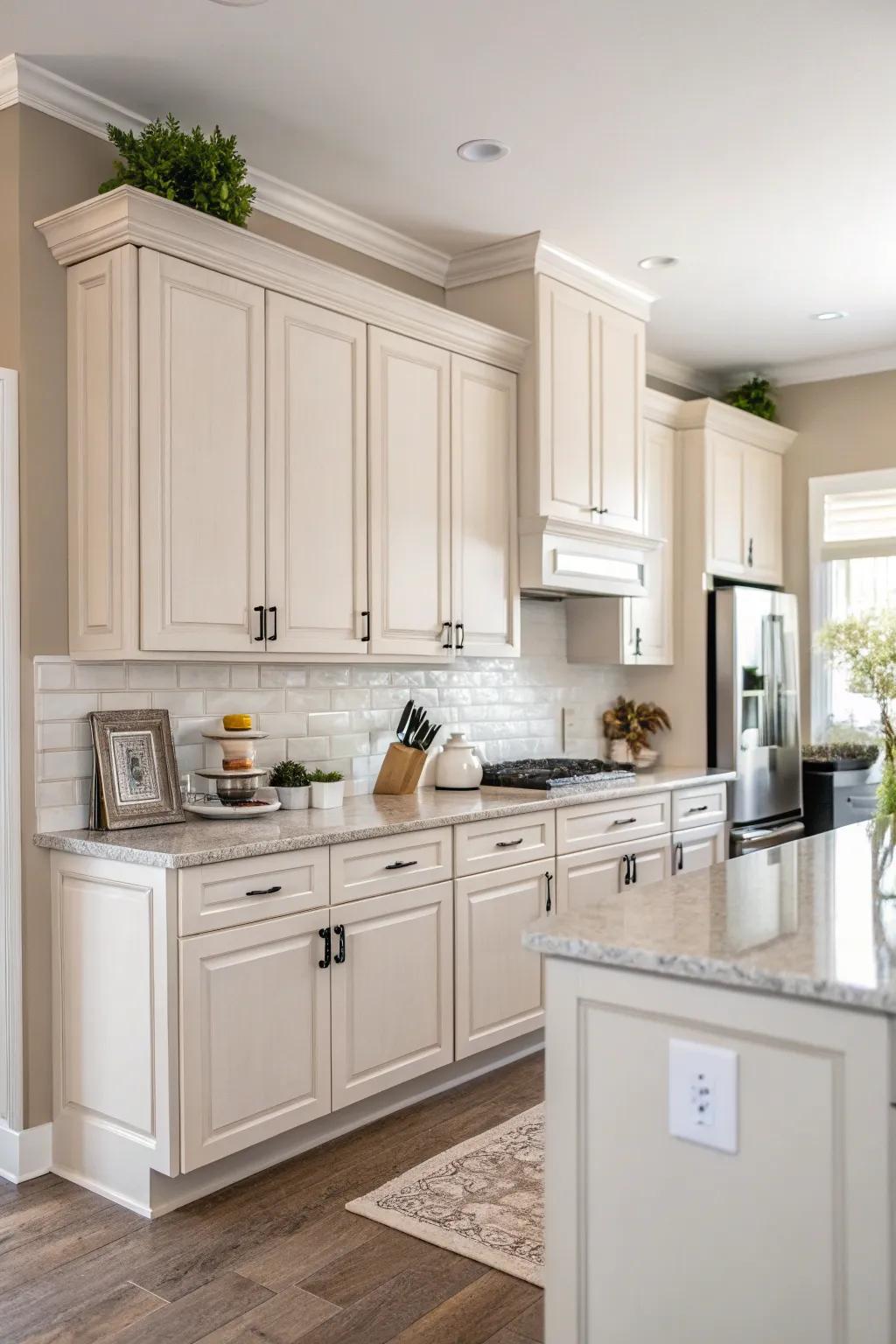 Soft sandstone walls provide a warm and sophisticated backdrop.
