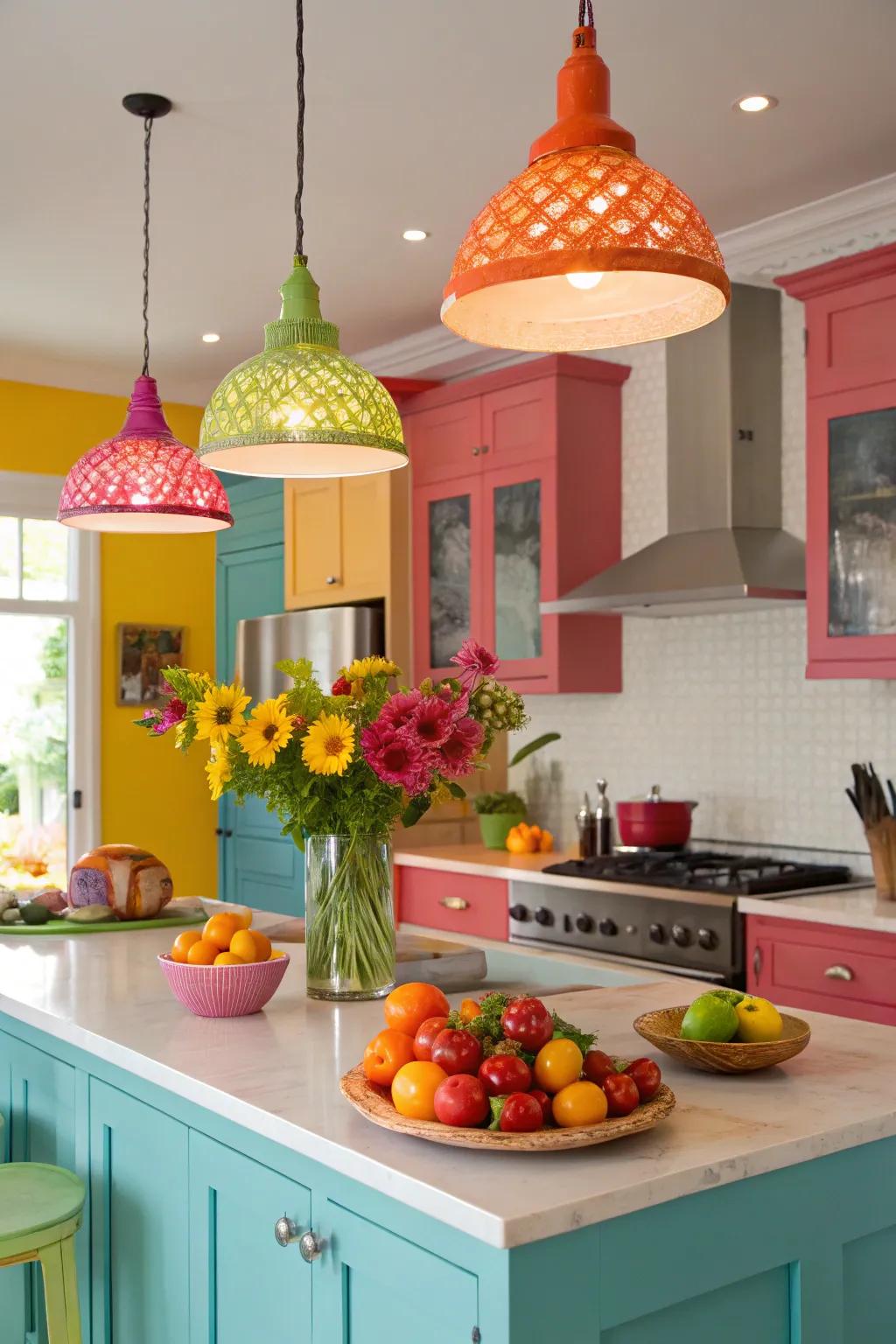 Vibrant pendants for a playful touch.