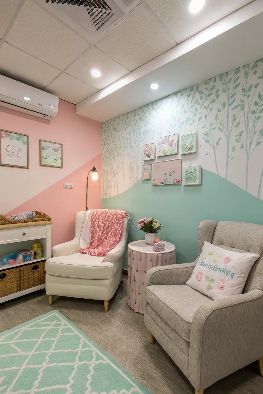 Soft tones establish a tranquil and relaxing environment.