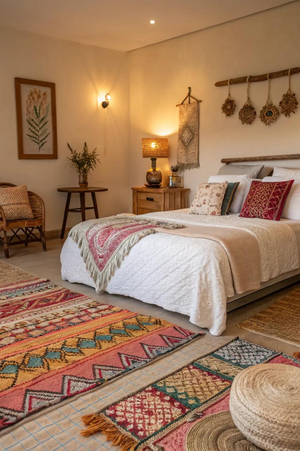 Comfortable accents make the bedroom feel inviting and warm.