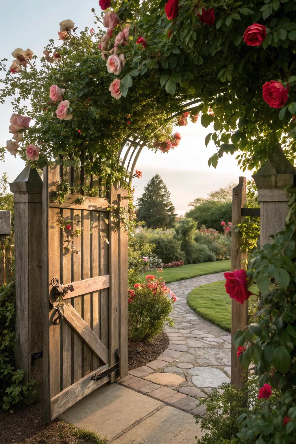 Everbloom roses make stunning entryway accents.