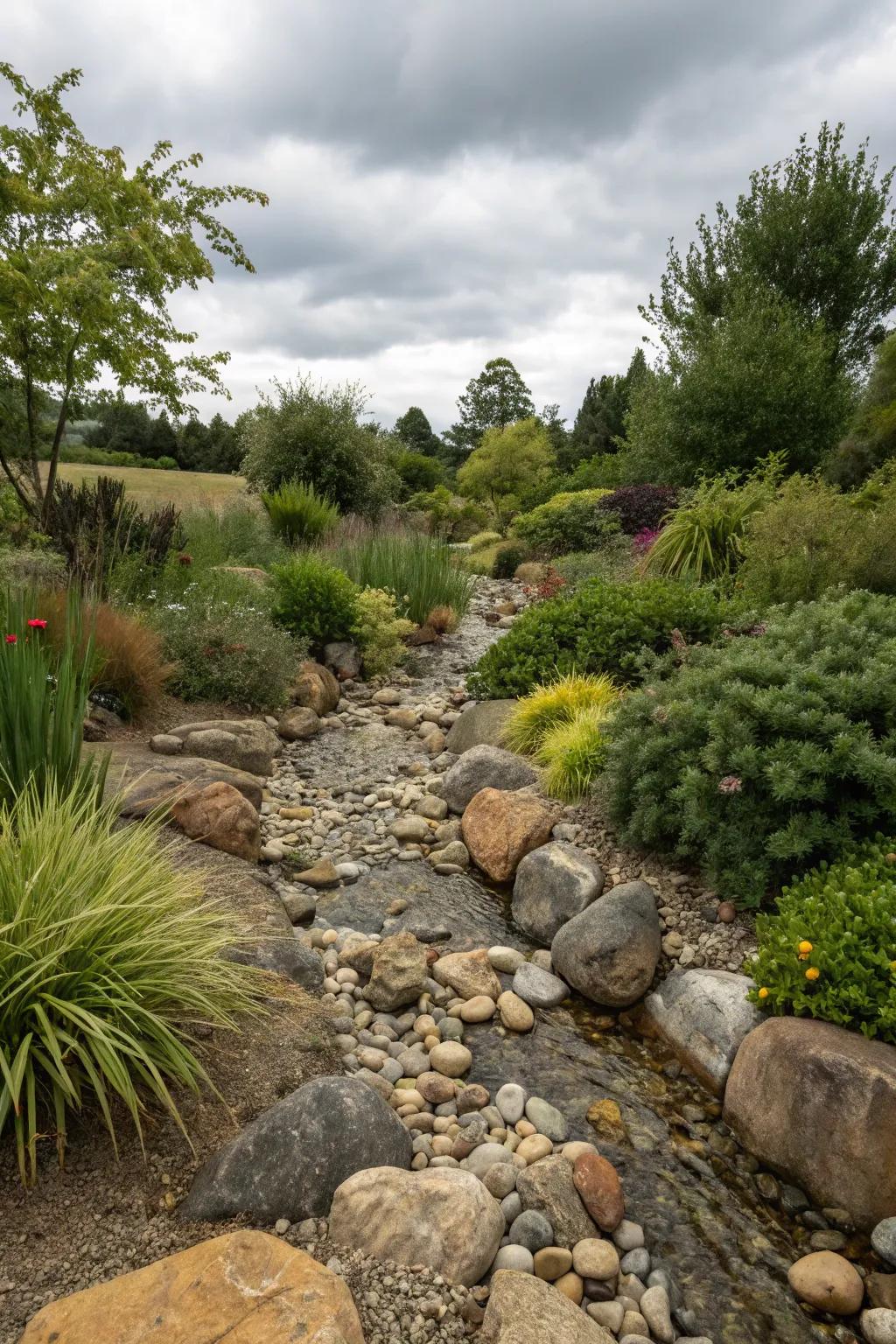Dry creek beds merge beauty and practicality in the garden.