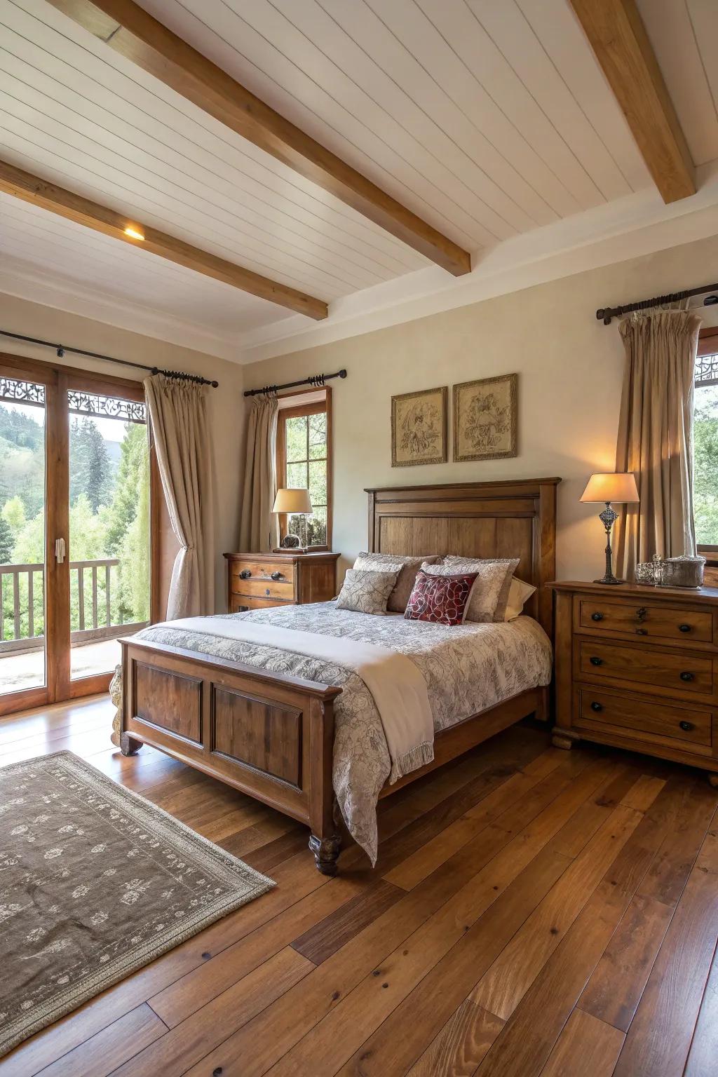 Timber accents impart warmth and individuality to this roomy bedroom.