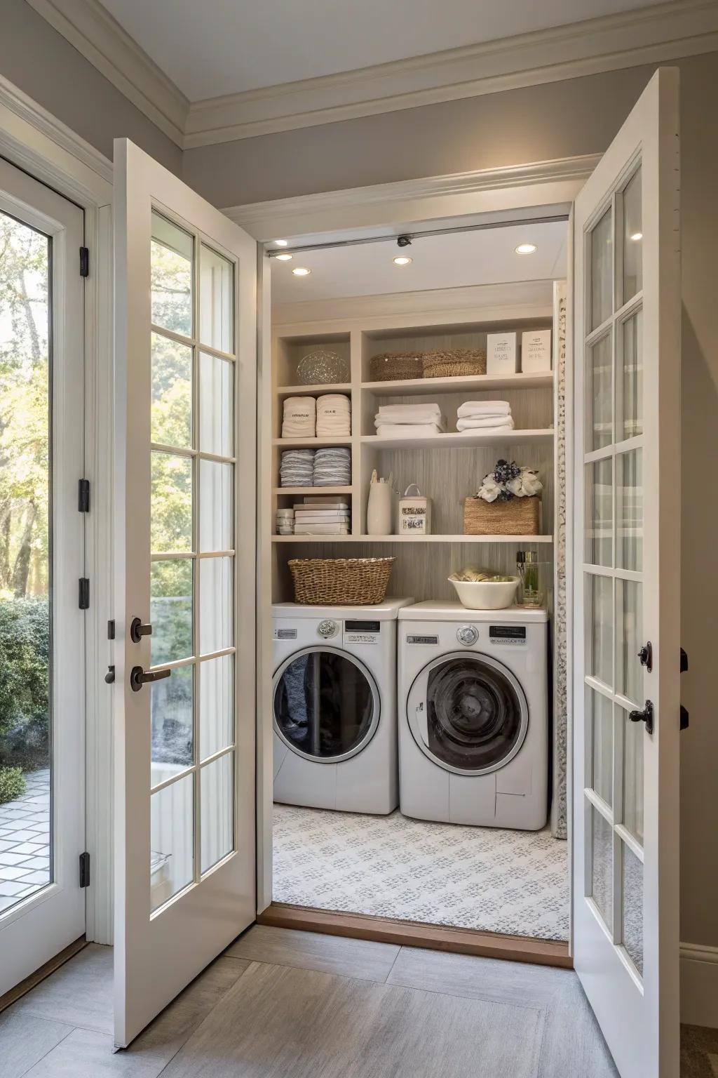 French doors give sophistication and light to your laundry space.