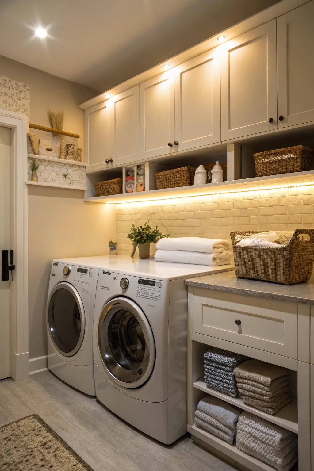 Under-unit illumination enhances both functionality and ambiance.