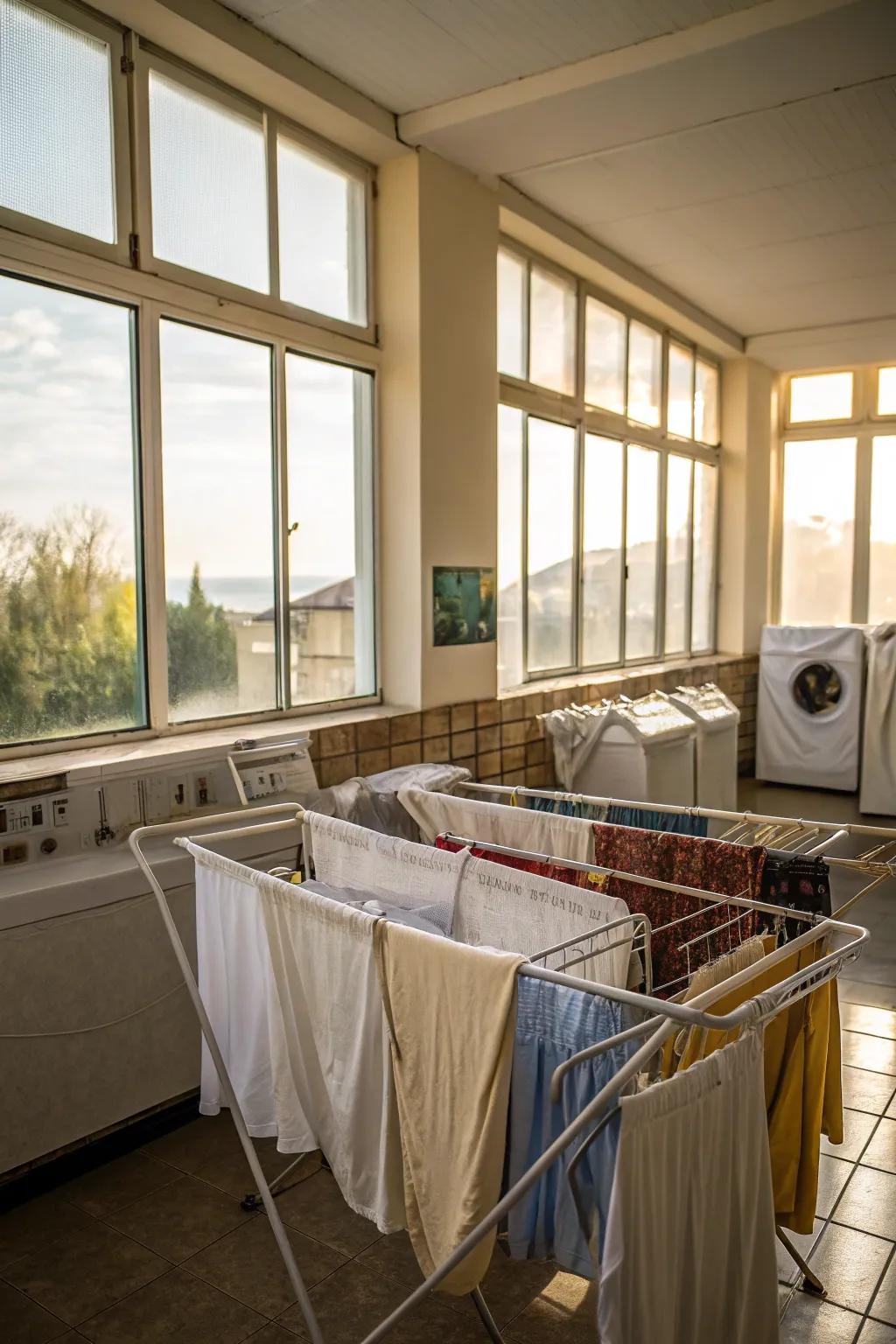 Drying systems positioned near windows to capitalize on natural luminescence.