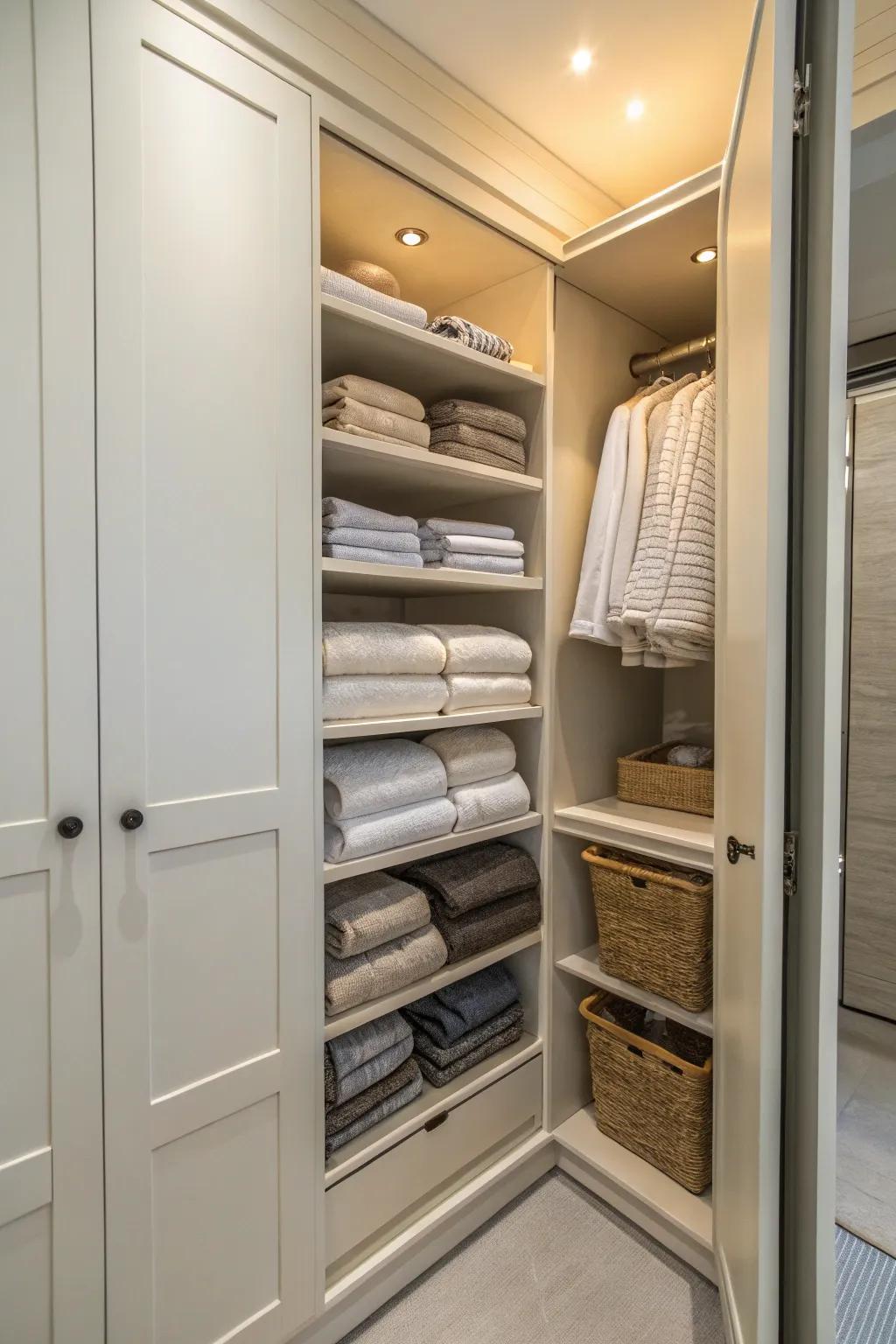 Sliding shelves facilitate easy access to items in hard-to-reach areas.