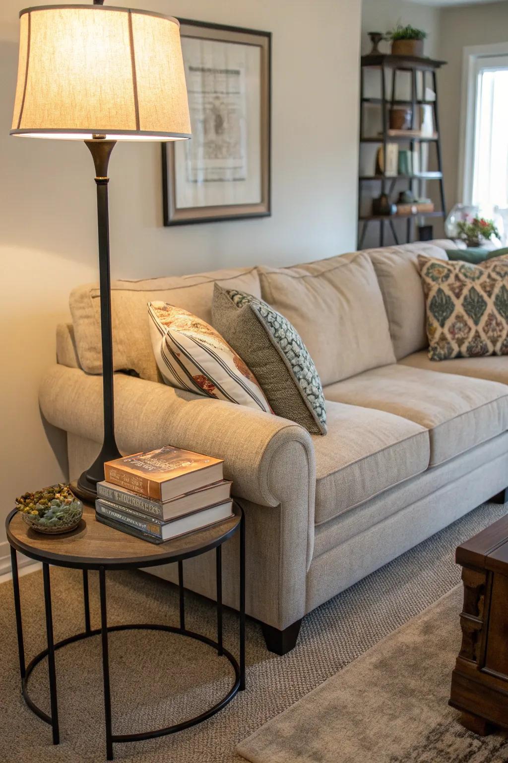 A cozy reading alcove nestled within a sectional.