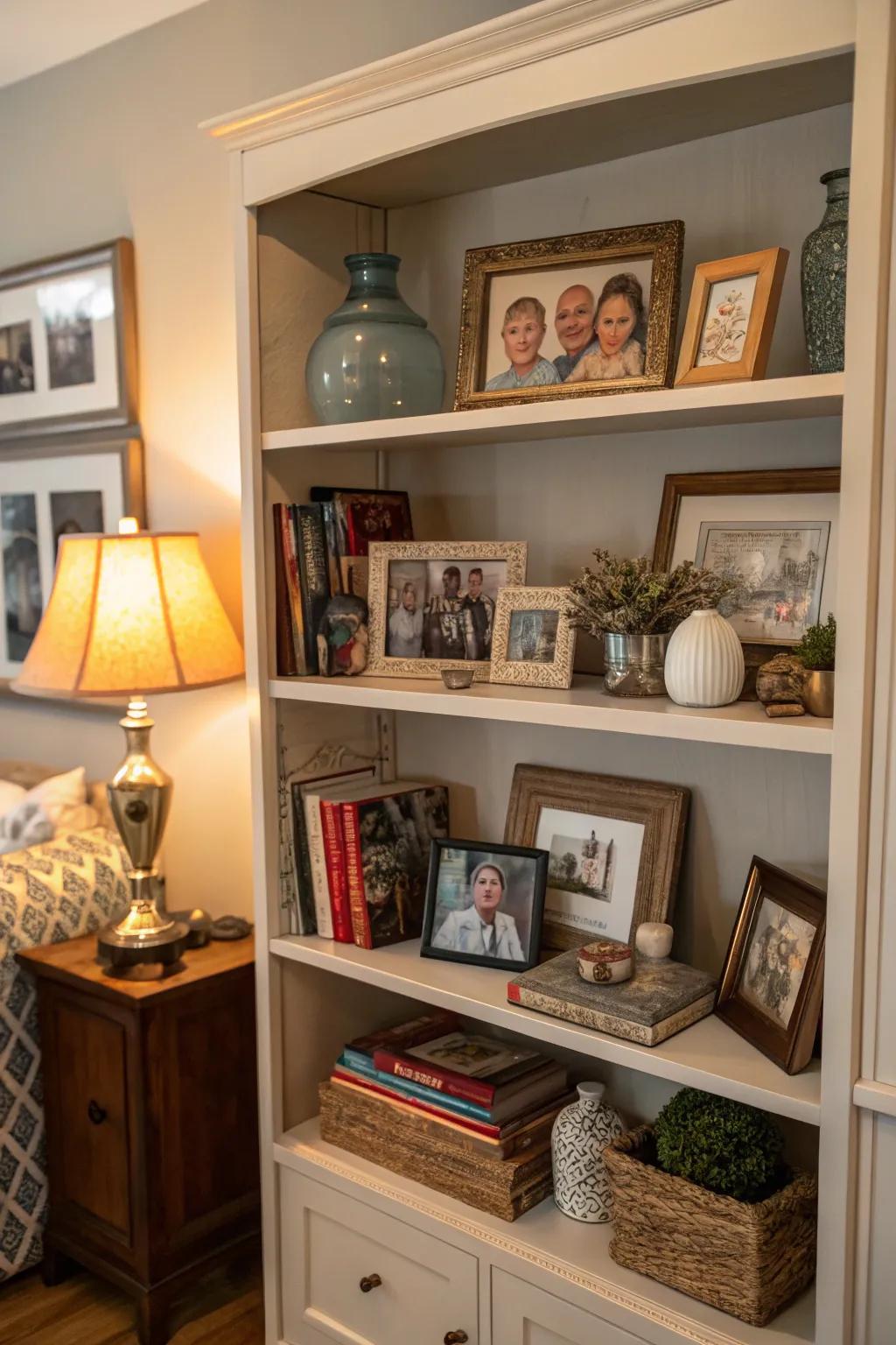 Personalized accents with familial portraits on display.