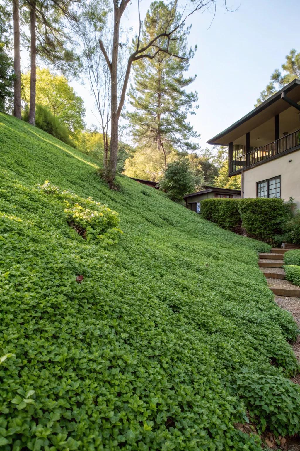 Ground-hugging plants offer an effortless way to manage slopes.