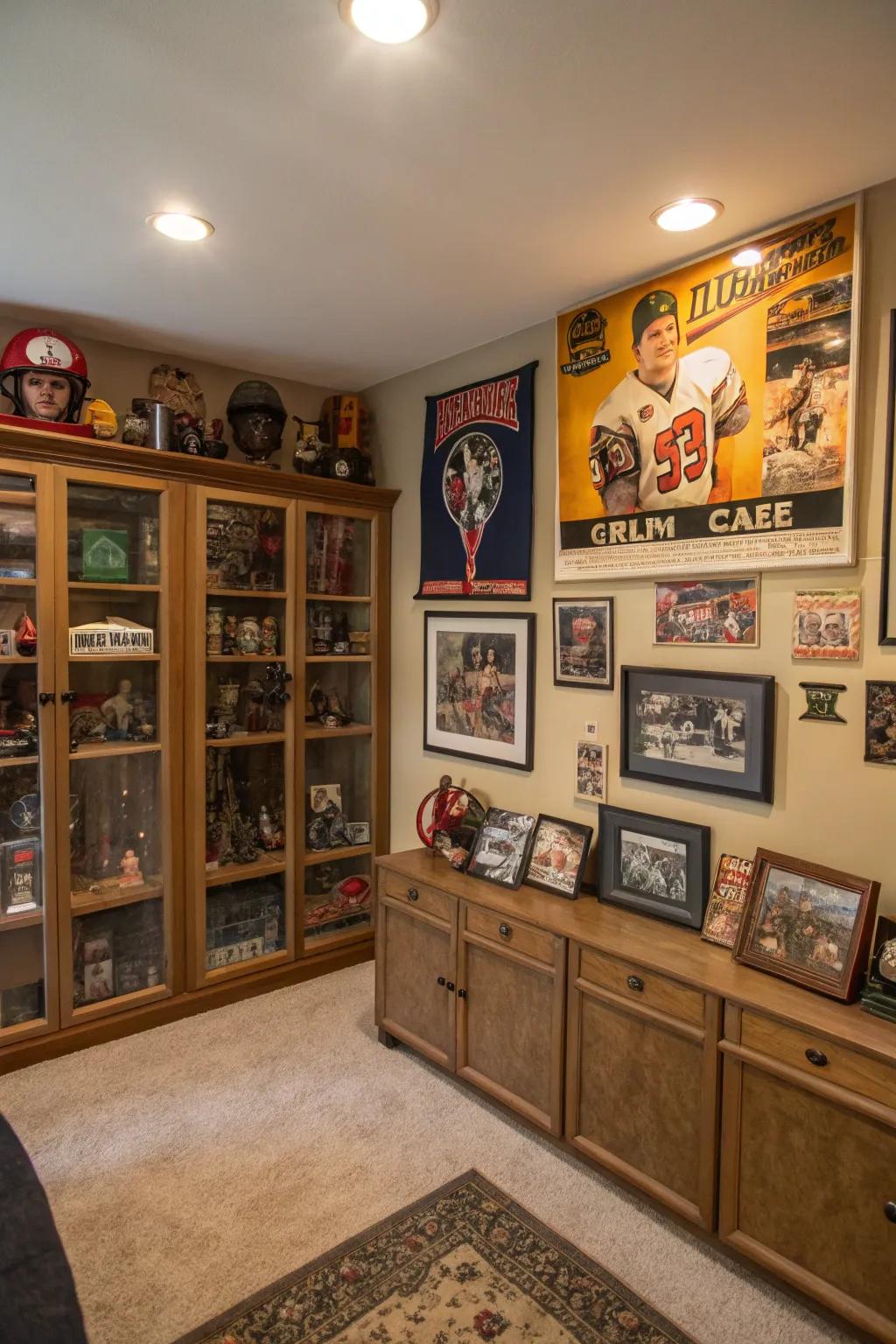 An artistic works and collections display underscoring personal passions.