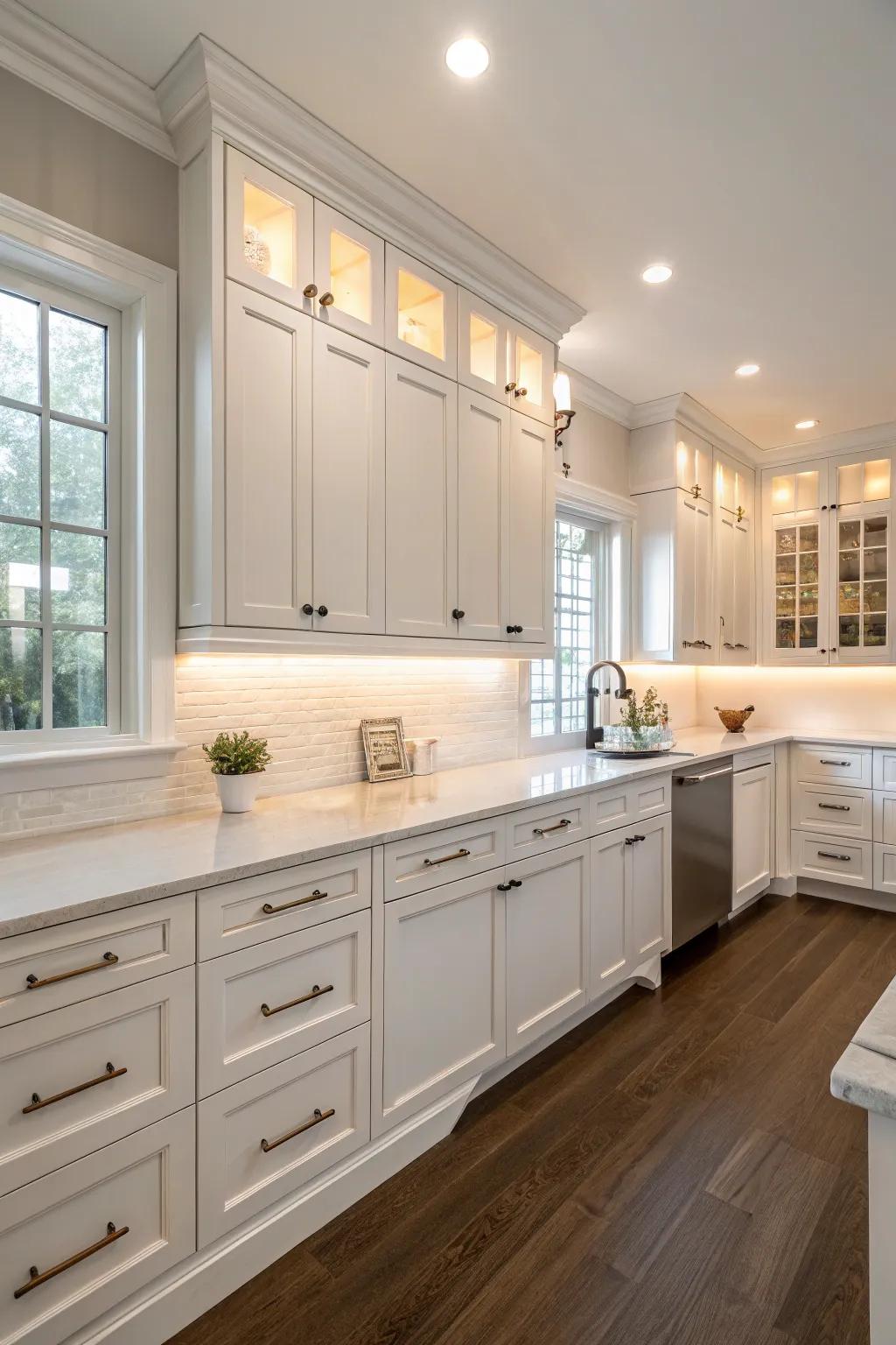 A minimalist culinary space with ivory lightwood units, enhancing the perception of spaciousness.