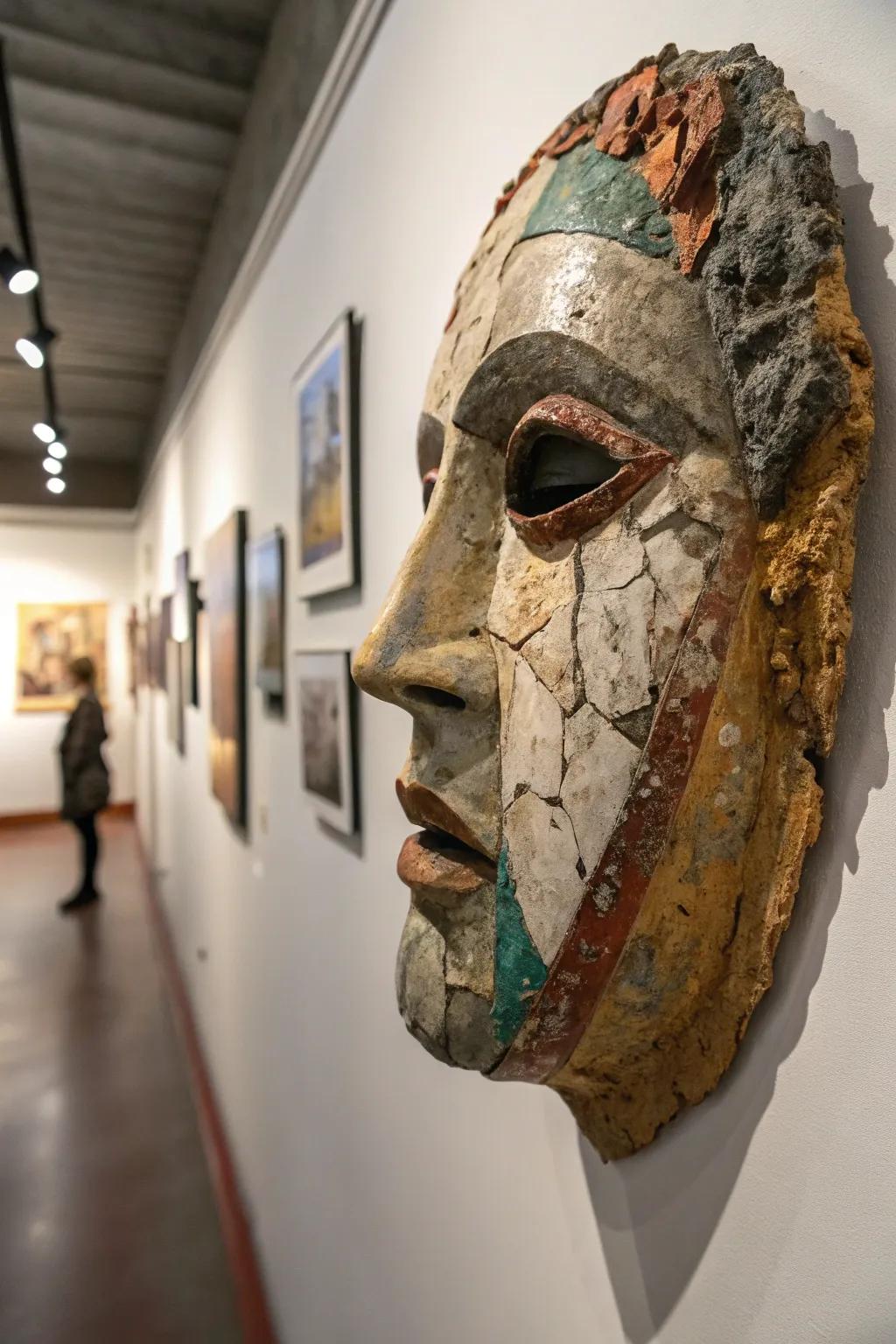 A fragmented mask sculpture challenging conventional design.