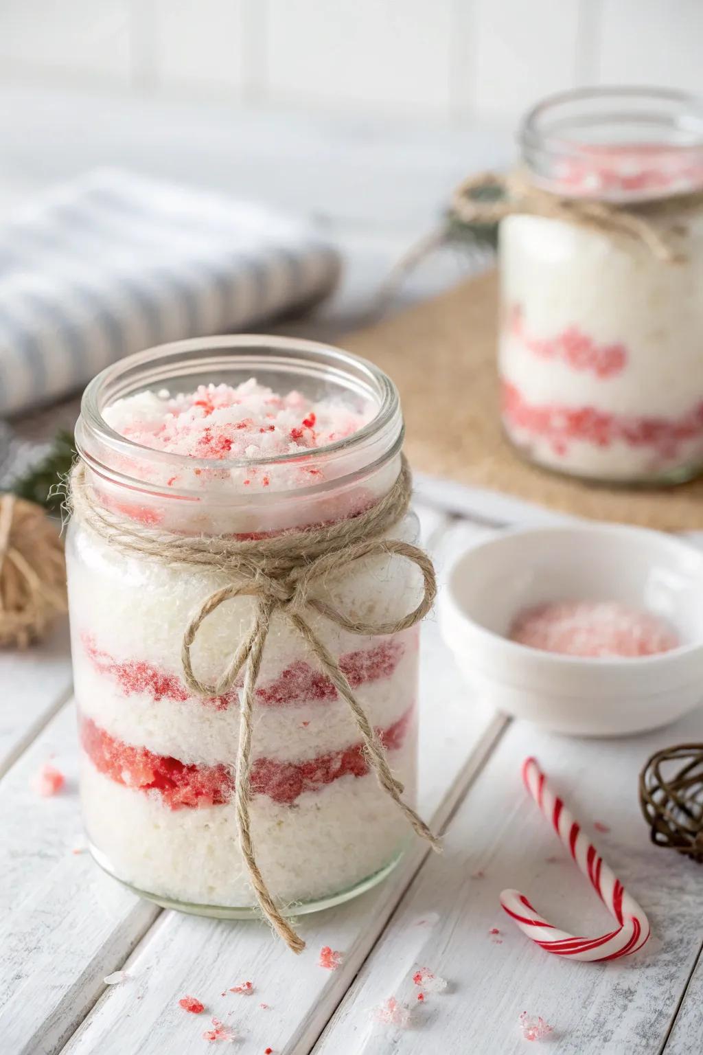 Indulge in the soothing simplicity of a handcrafted peppermint sugar exfoliant, ideal for gifting this season.
