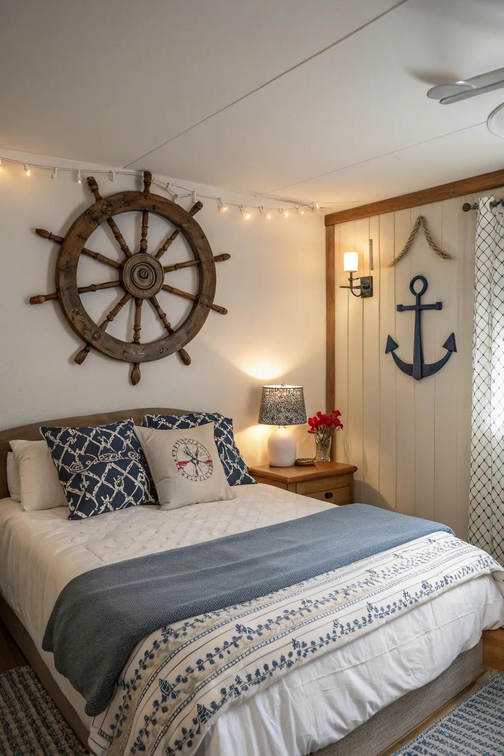 Nautical decor adds a touch of maritime charm.
