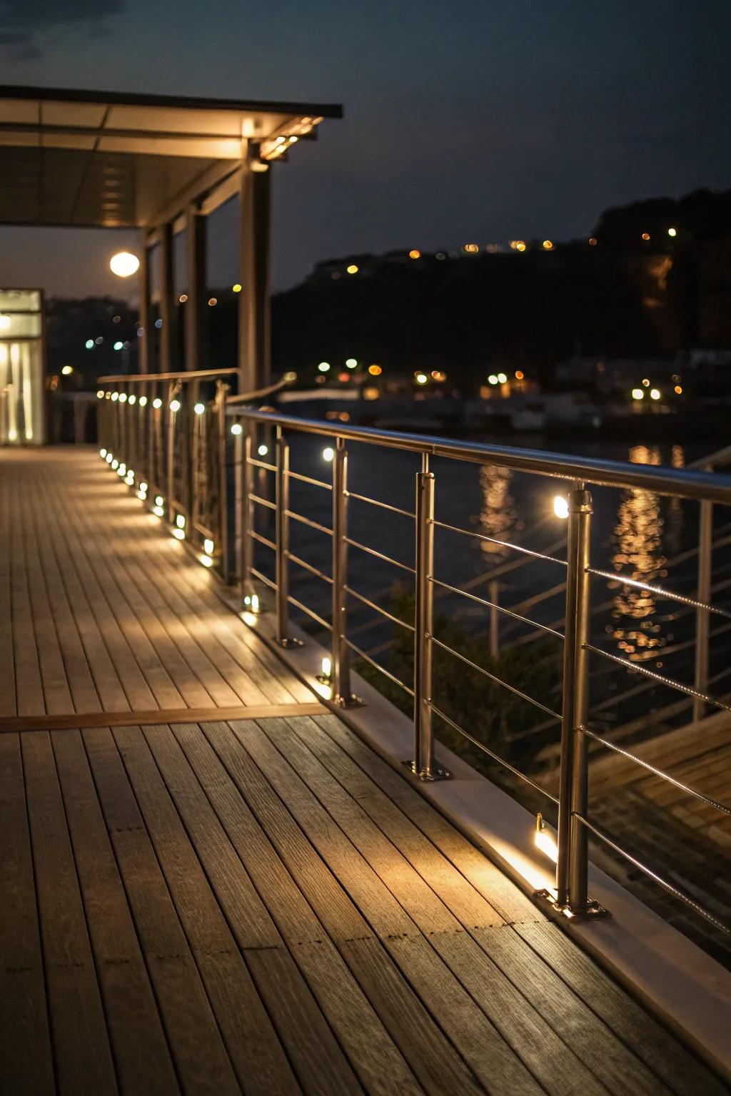 LED-illuminated railings enhance evening gatherings with a cozy glow.