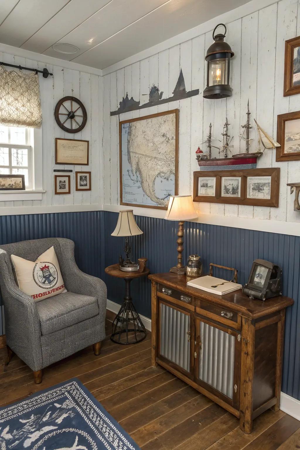 Forge a maritime haven utilizing metallic paneling as your environment.
