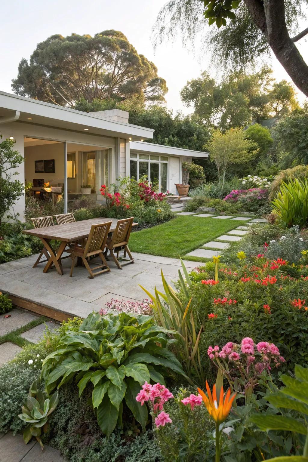 Lush greenery breathes life and color into open-air spaces.